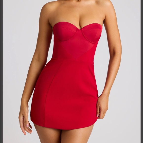 open lace back dress Vinyl Corset Underwired Mini Dress in Fire Red